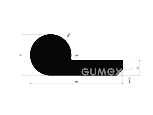 Pryžový profil pro vodní díla tvaru "P", 90x40/15mm, 70°ShA, EPDM, -40°C/+100°C, černý